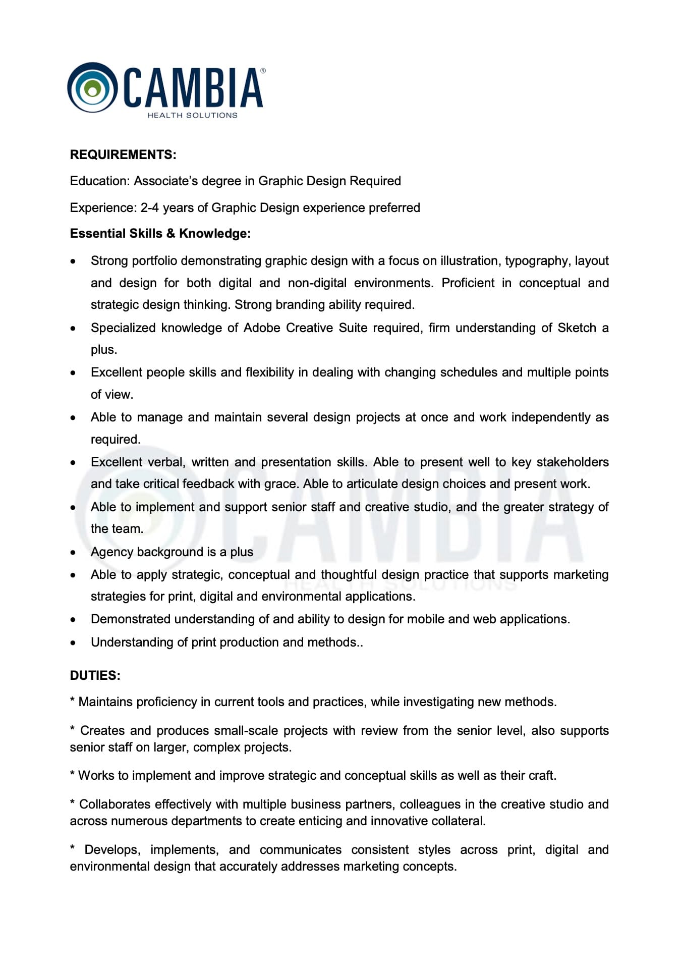 cambia health solutions job scam - Graphic Designer